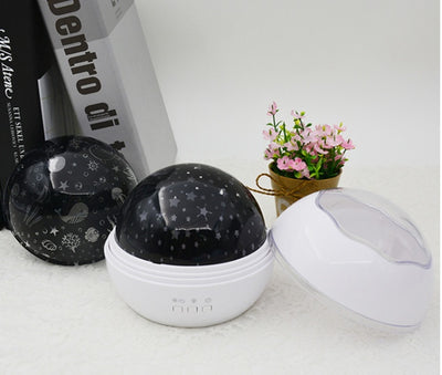 Starry Sky Projection Night Light with Romantic Rotating Ocean Lamp featuring a black dome with star and ocean patterns, ideal for bedrooms.