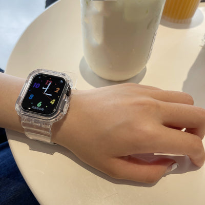 Strap Glacier Watch Strap TPU Transparent on wrist, showcasing its sleek, durable design with a clear finish and modern smartwatch compatibility.