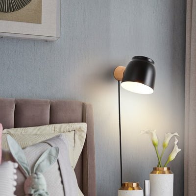 Modern bedroom wall lamp with electric wire plugs, sleek design for ambient lighting, easy installation, perfect for bedside lighting and reading.