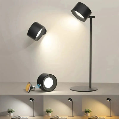 Magnetic touchable LED table lamp with 360° rotation, USB rechargeable cordless night light, remote control desk lamp for bedroom, wall-mounted home lighting decor