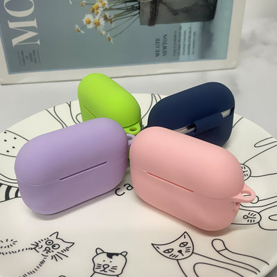 Silicone Earbuds Case for AirPods Pro 2 in pastel purple, green, navy blue, and pink. Thickened design offers durable protection and stylish color options.