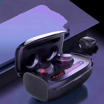 T11 Wireless Bluetooth Headset 5.0 Earbuds with Mic in charging case, featuring LED display and sleek black design for high-quality audio performance.