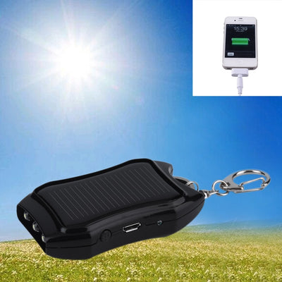 Compact solar mobile phone power bank with built-in LED flashlight and keychain – portable USB charger for smartphones, emergency solar-powered battery backup for outdoor travel, hiking, camping, and everyday use.