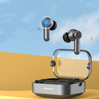 Wireless Earbuds Voice Wake Up Gaming Low Latency Sound with charging case. Features touch control and ergonomic design for immersive gaming.